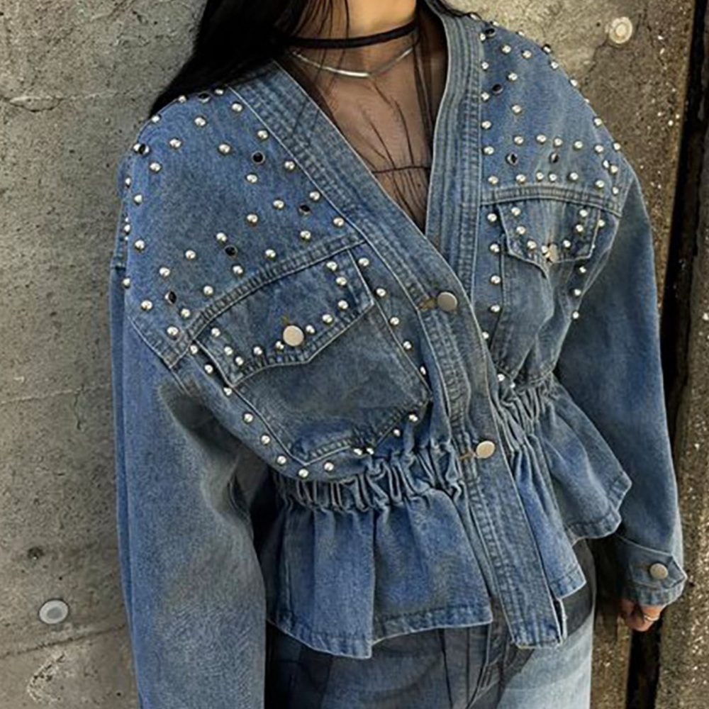 Studded Button Up Denim Jacket - image 1
